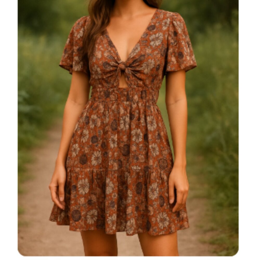 Angie Boho Floral Paisley Knot Front Dress –‎ Size M